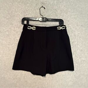 Zara Black High-Waist Dress Shorts with Gold Chain Detail
